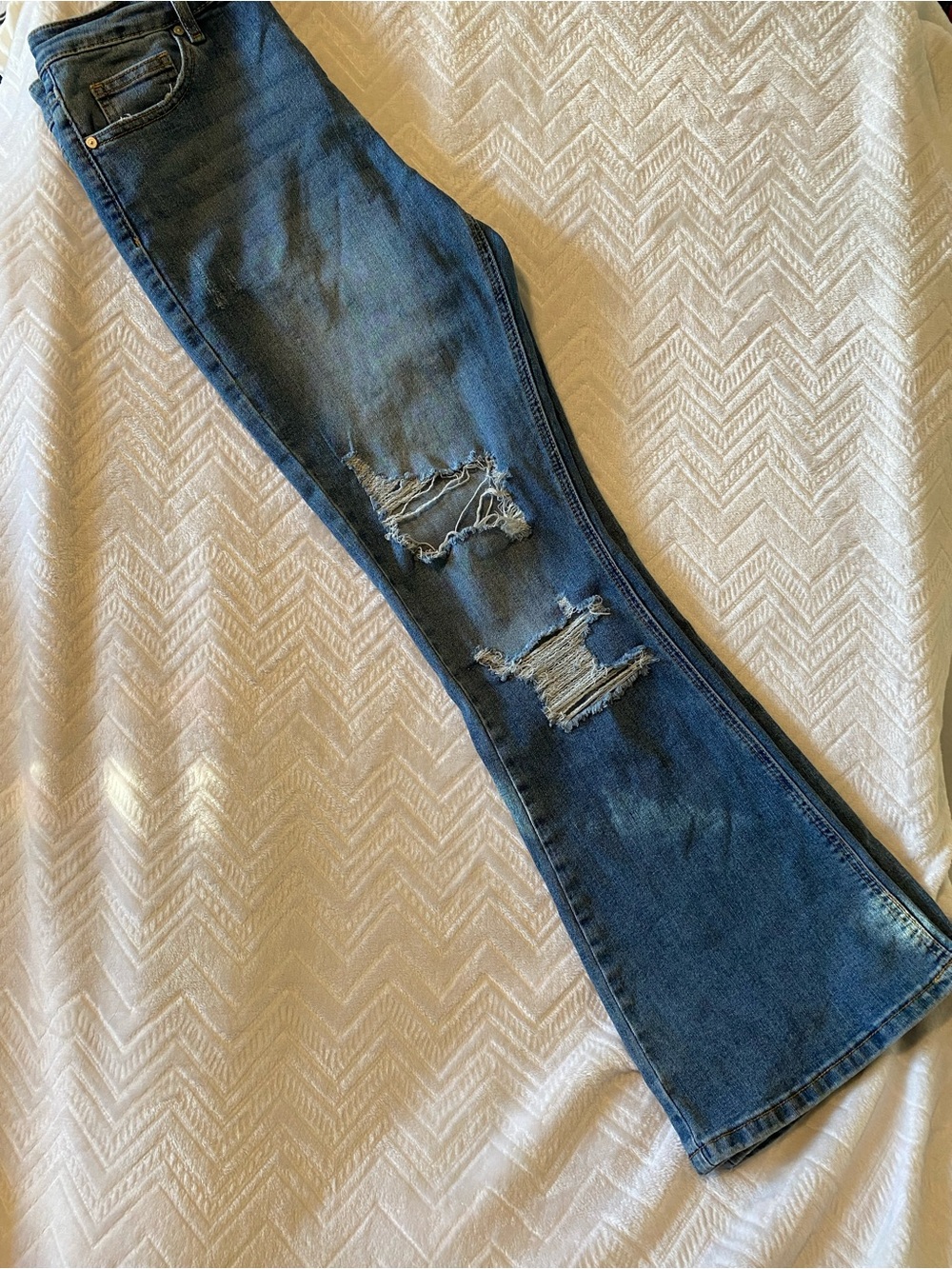 Indigo Rein Distressed Dark Blue Flare Jeans